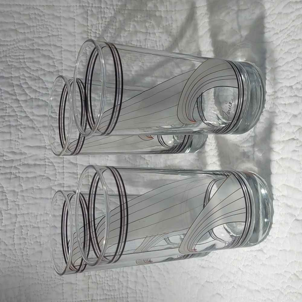 MCM Signed Color Wave High Ball Drinking Glasses Set of 4 Barware - Picture 1 of 7